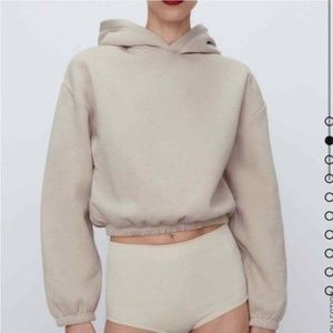 ZARA Cropped Hoodie Beige Size Medium